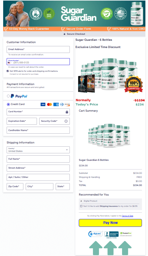 Sugar Guardian order page